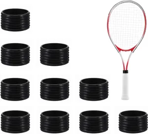 10 PCS Black Tennis Racket Handle Rubber Ring, Tennis Racket Silicone Racquet Grip Ring Racket Grip Bands Rubber Ring, Absorbent Overgrip in Place for Badminton Squash Baseball Racquetball Bat Handle