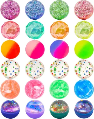 24 Pieces Bouncy Balls 32mm Bounce Balls 6 Styles High Bouncing Balls Toys for Kids Party Favors Birthdays Gift Classroom