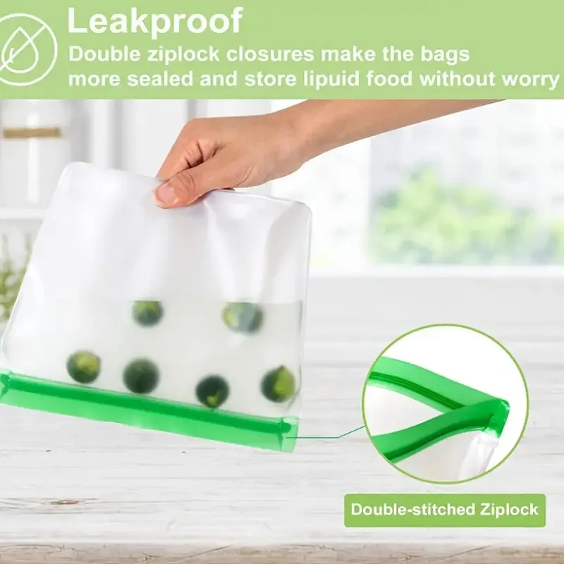 3-Piece Set: Reusable Silicone Food Storage Bag, Leak Proof And Reusable Freezer Bag - Small, Medium and Large