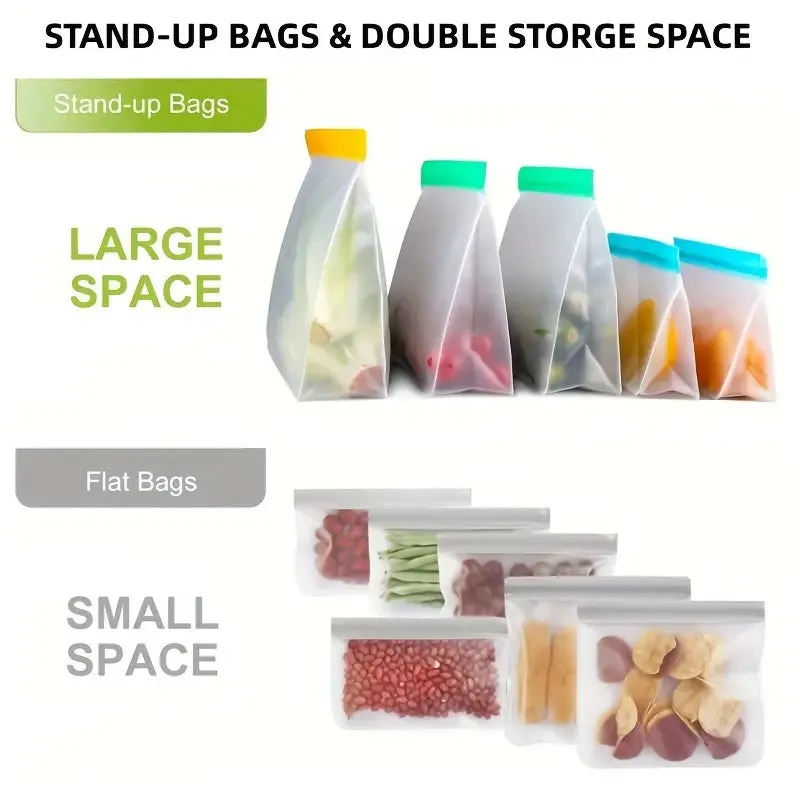3-Piece Set: Reusable Silicone Food Storage Bag, Leak Proof And Reusable Freezer Bag - Small, Medium and Large