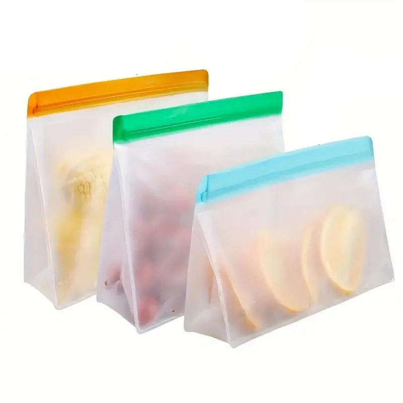 3-Piece Set: Reusable Silicone Food Storage Bag, Leak Proof And Reusable Freezer Bag - Small, Medium and Large