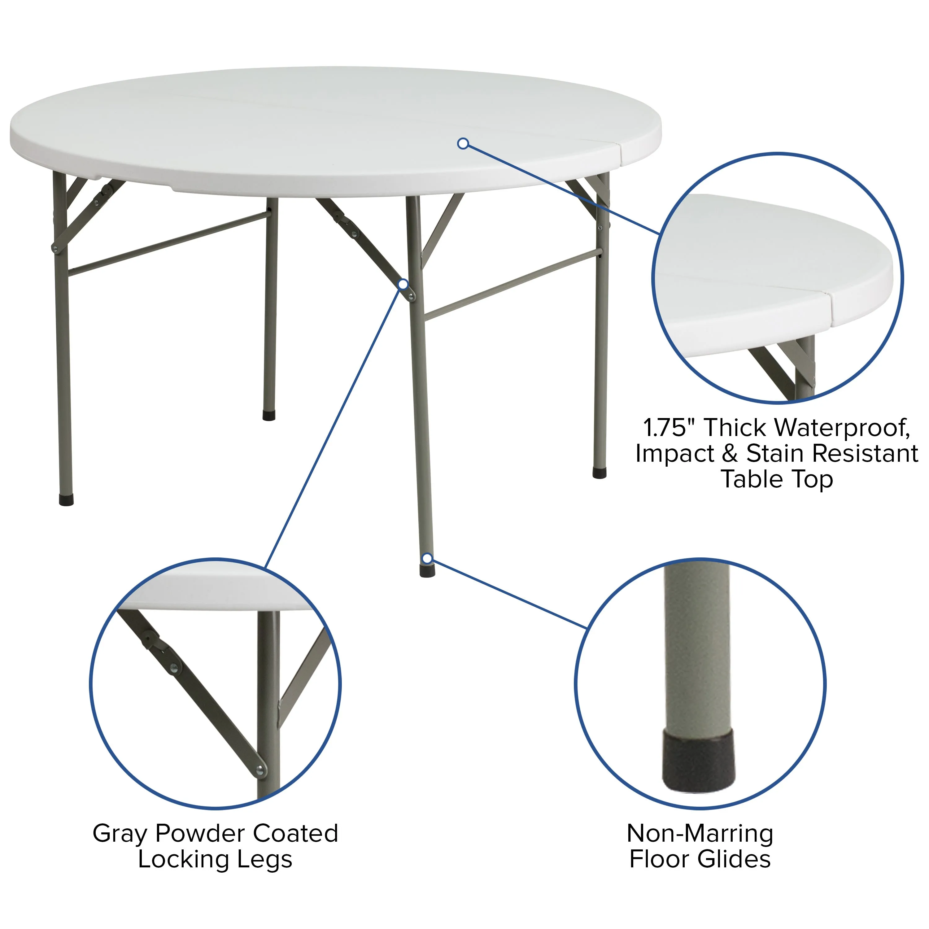 4-Foot Round Bi-Fold Plastic Banquet and Event Folding Table with Carrying Handle