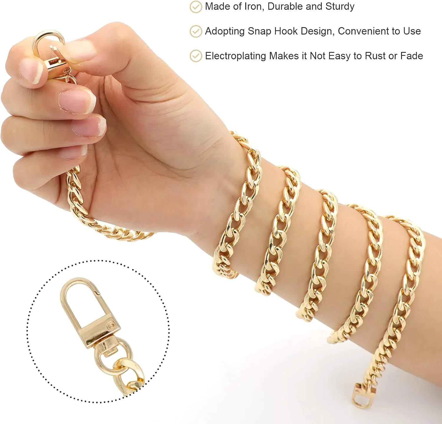 4 Pieces Different Sizes Iron Replacement Flat Chains Iron, Metal Chain Strap for DIY Purse Handbag Shoulder Crossbody Bag Clutch by RAPUDA(15.4 Inch, 23.6 Inch, 31. 4 Inch, 47.2 Inch) Gold
