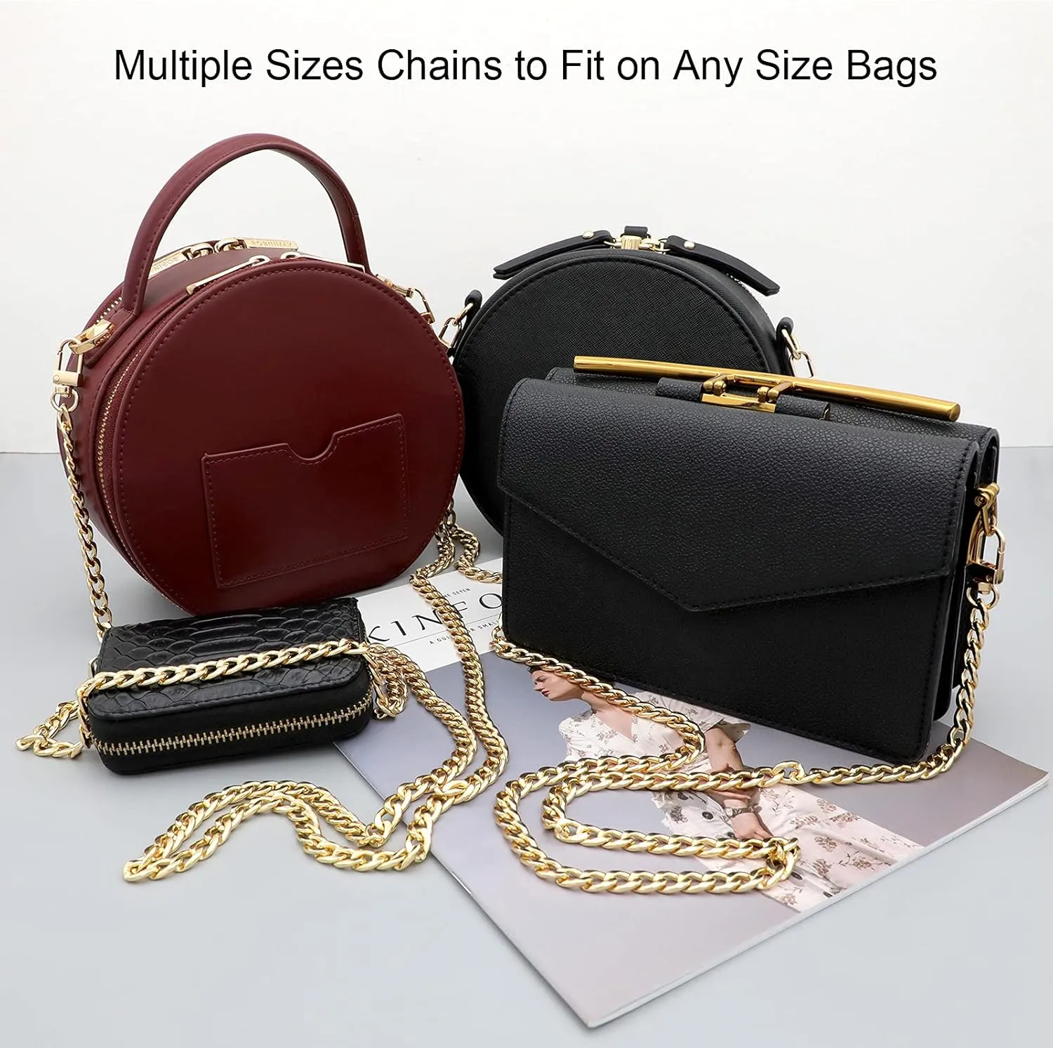 4 Pieces Different Sizes Iron Replacement Flat Chains Iron, Metal Chain Strap for DIY Purse Handbag Shoulder Crossbody Bag Clutch by RAPUDA(15.4 Inch, 23.6 Inch, 31. 4 Inch, 47.2 Inch) Gold