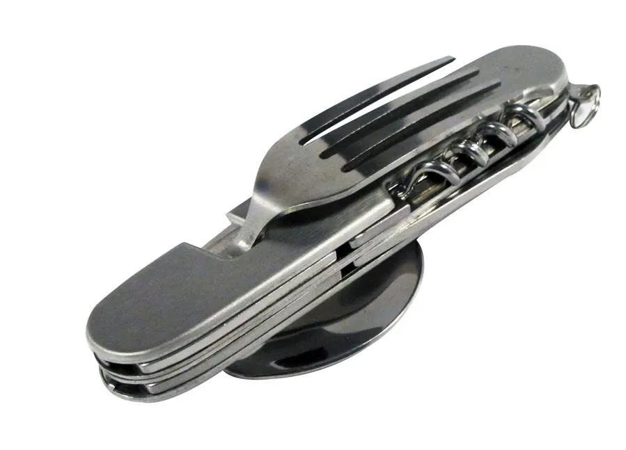 7-in-1 Stainless Steel Multi-Function Camping Tool, Utensils & Opener, in a Nylon Pouch