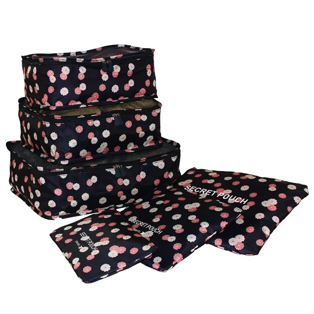 Angeer 12 Pcs Luggage Organiser Set Compression Pouch Packing Cubes Travel Storage Bags Clothes Suitcase (Navy blue flowers) Navy Blue Flowers