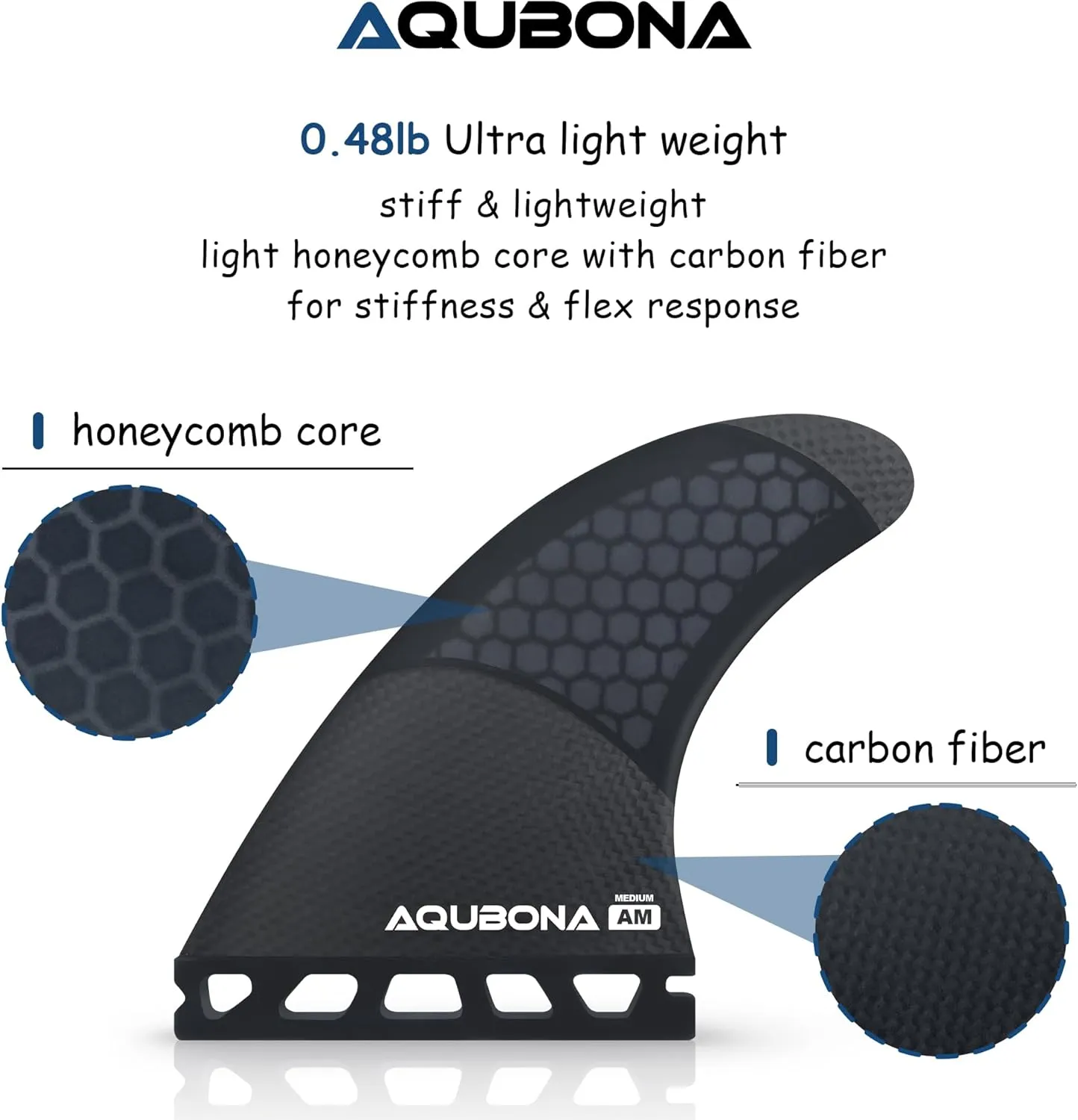 AQUBONA Single Dual Tab G3/G5/G6/G7 Half Carbon Honeycomb Surfboard fin Tri Fin Thruster Set Surfboard fins