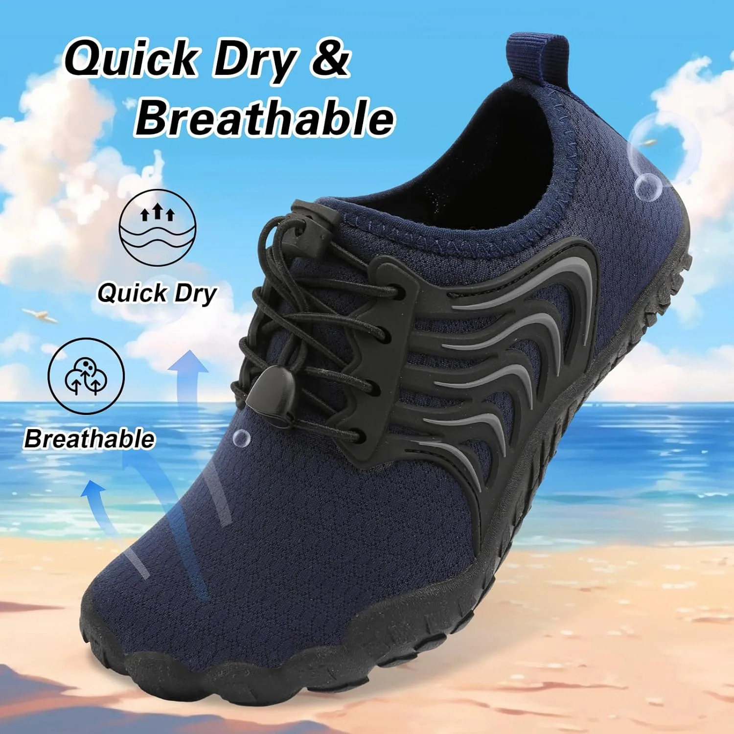 BARERUN Kids Water Shoes Boys Girls Barefoot Aqua Socks Quick Dry Breathable Sports Aqua Athletic Sneakers Wide Toe Adjustable Lightweight Beach Swim Pool Shoes