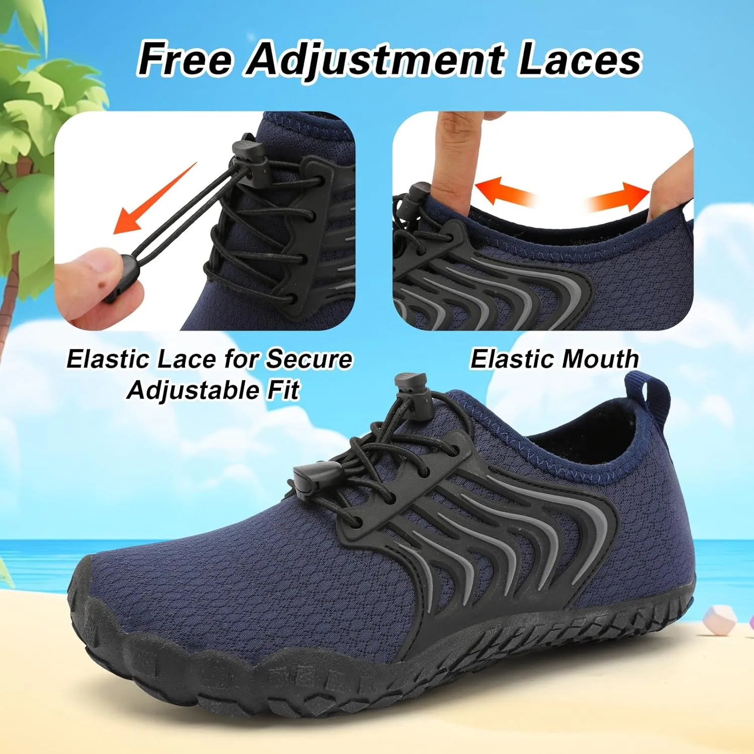 BARERUN Kids Water Shoes Boys Girls Barefoot Aqua Socks Quick Dry Breathable Sports Aqua Athletic Sneakers Wide Toe Adjustable Lightweight Beach Swim Pool Shoes