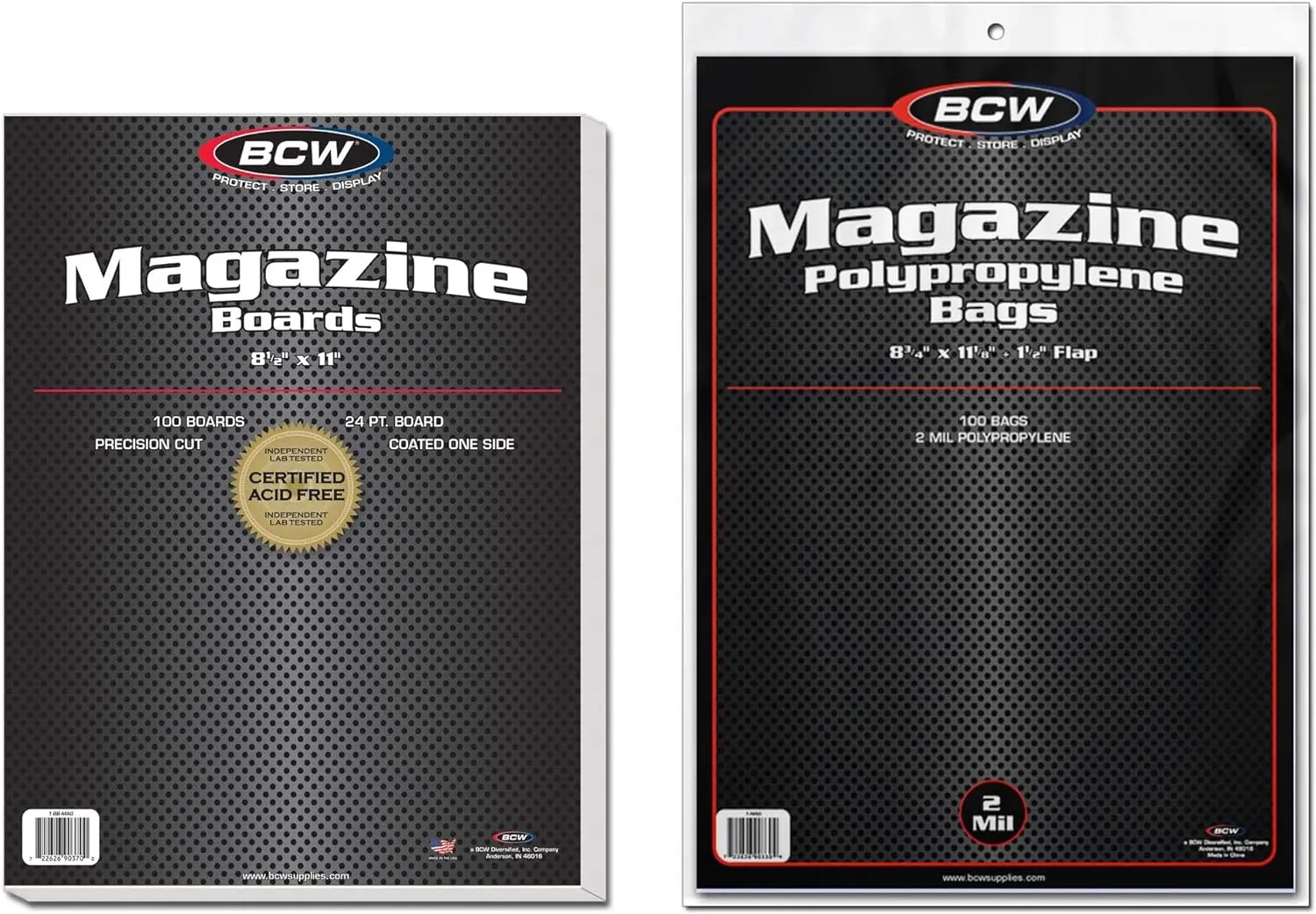 BCW Magazine Bags and Backing Boards Combo - 100 ct | Acid-Free Polypropylene Bags for Current Magazines | 24pt Solid Bleached Sulfate Boards | Archival-Quality Protection for Collectible Magazines