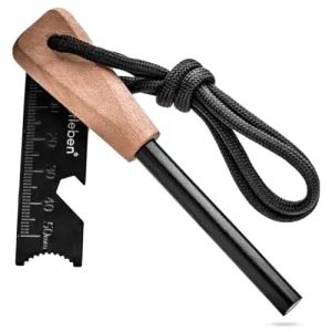 überleben Zünden Ferro Rod Fire Starter for Survival w/Multi-Tool Striker - 1/2" Thick Fire Steel, 20,000 Strikes - Waterproof Flint and Steel - Camping Fire Starter Rod w/Wood Handle, Lanyard