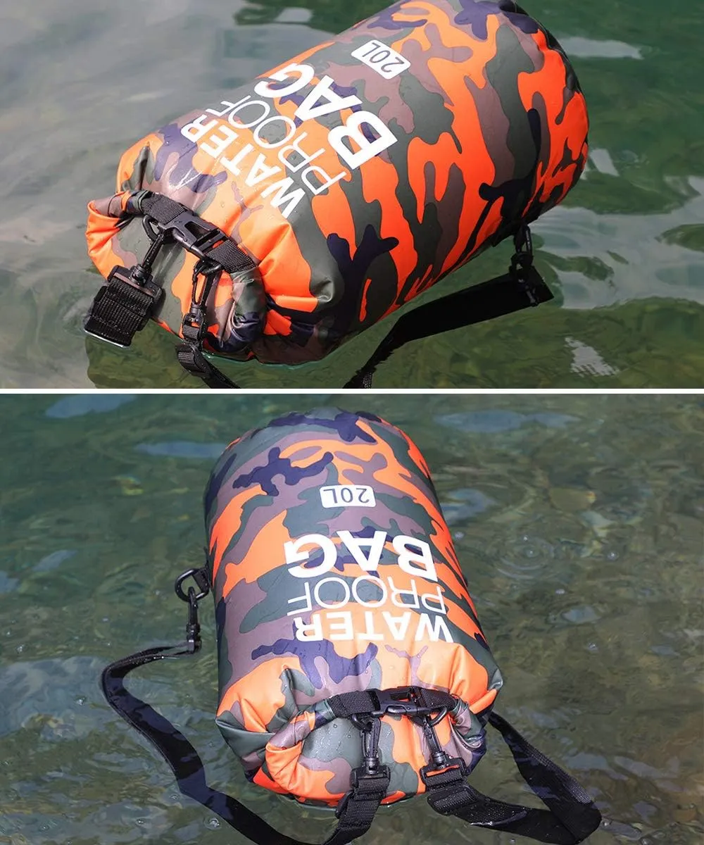 Camo Waterproof Dry Bag 5L/ 10L/ 15L/ 20L/ 30L, Roll Top Dry Compression Sack Keeps Gear Dry for Kayaking, Boating, Rafting, Fishing and Camping with A 2L Small Waterproof Bag