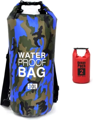 Camo Waterproof Dry Bag 5L/ 10L/ 15L/ 20L/ 30L, Roll Top Dry Compression Sack Keeps Gear Dry for Kayaking, Boating, Rafting, Fishing and Camping with A 2L Small Waterproof Bag