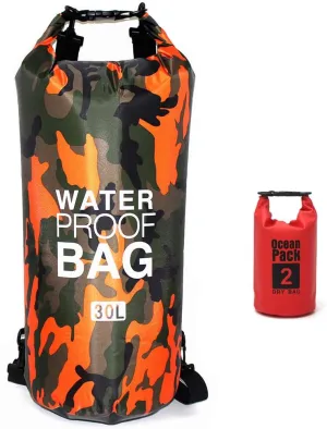 Camo Waterproof Dry Bag 5L/ 10L/ 15L/ 20L/ 30L, Roll Top Dry Compression Sack Keeps Gear Dry for Kayaking, Boating, Rafting, Fishing and Camping with A 2L Small Waterproof Bag