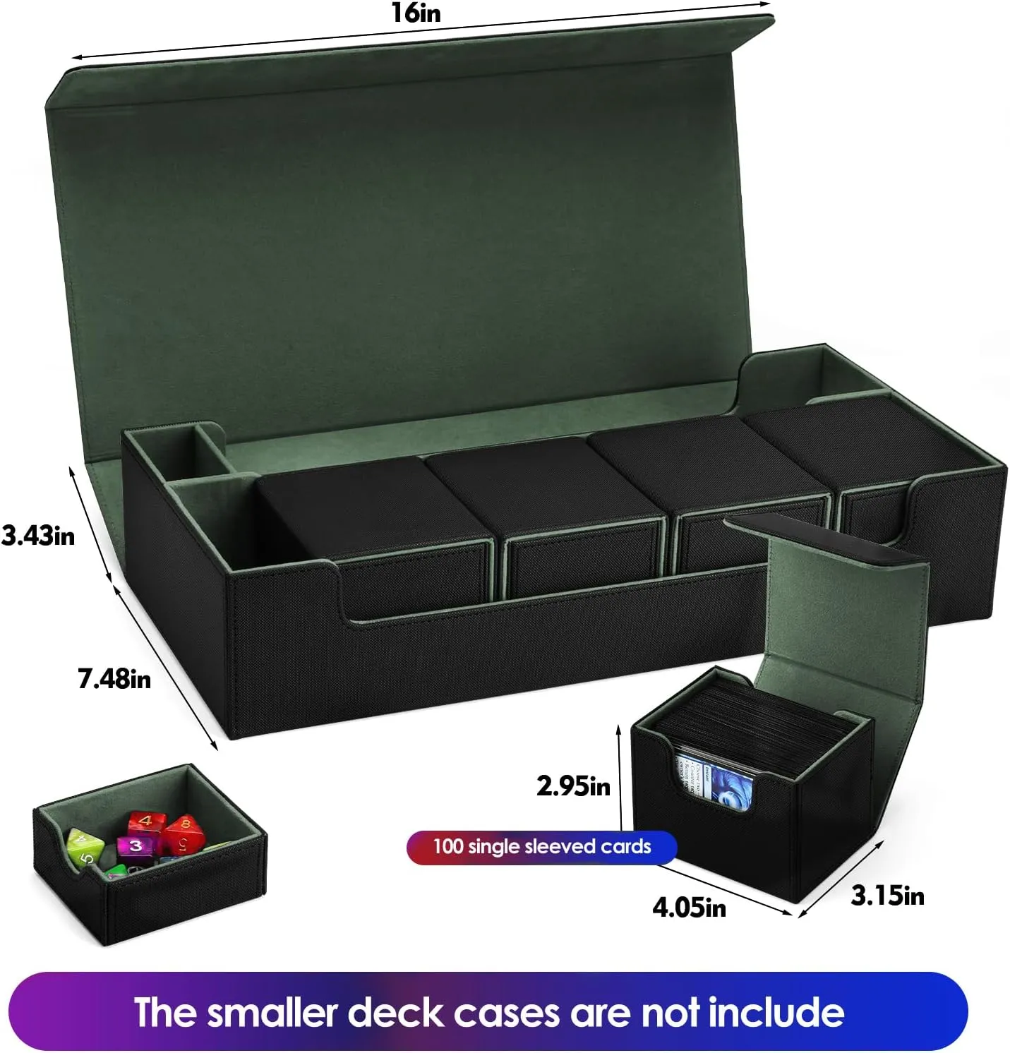 Card Case Holds 800  Sleeved Cards - MTG, Uno, YuGiOh & More - TCG Deck Box with Strong Magnet Closure (Black/Green)