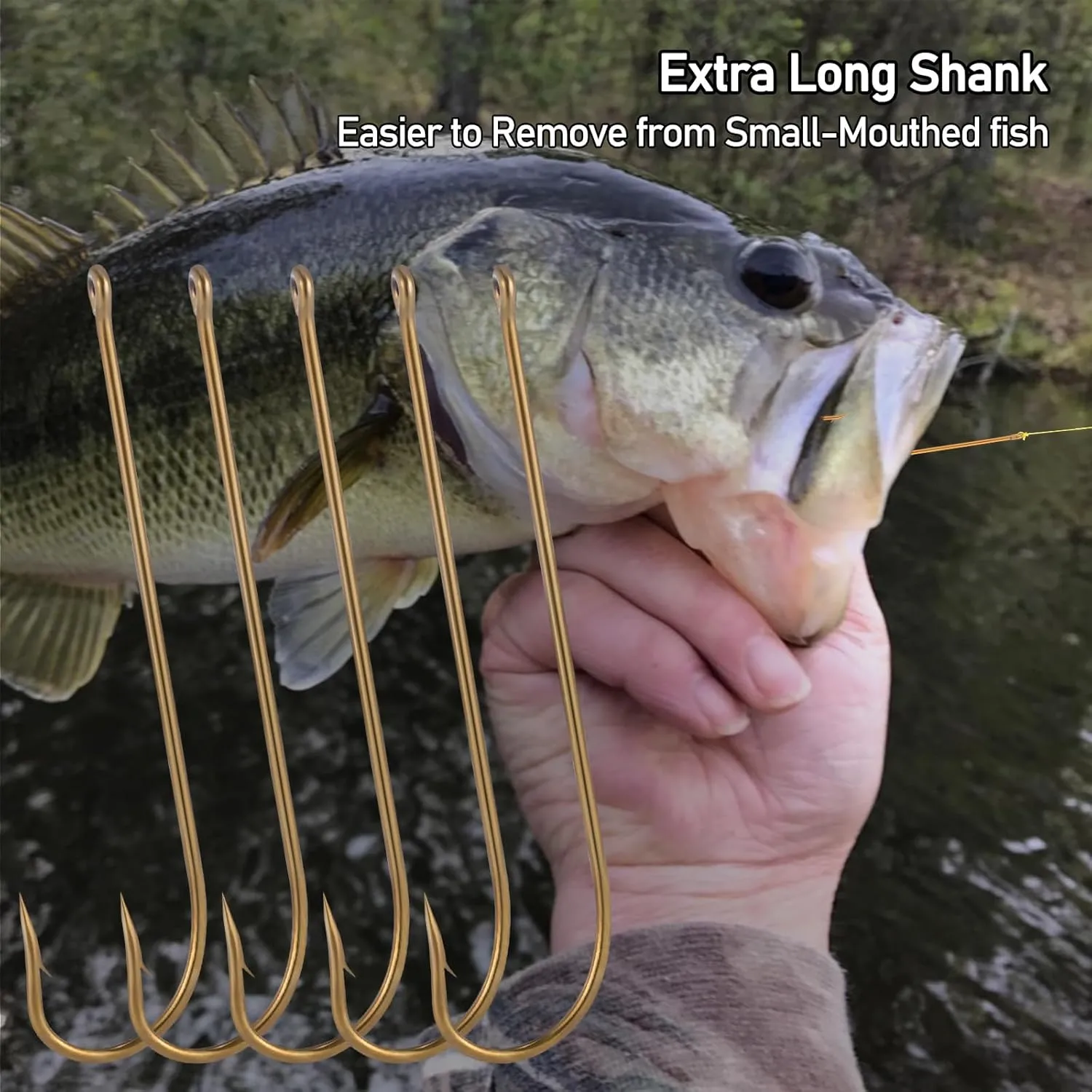 Dr.Fish 100 Pack Aberdeen Fishing Hooks Freshwater Hooks Extra Long Shank Bronze Light Wire Offset Live Bait Hooks Bass Crappie Walleye Panfish Bluegill Bream