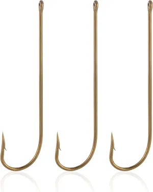 Dr.Fish 100 Pack Aberdeen Fishing Hooks Freshwater Hooks Extra Long Shank Bronze Light Wire Offset Live Bait Hooks Bass Crappie Walleye Panfish Bluegill Bream