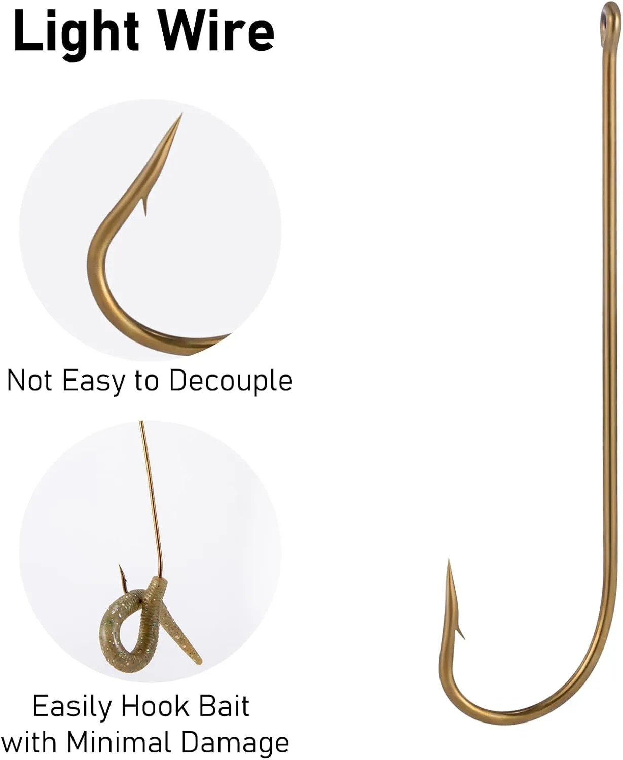 Dr.Fish 100 Pack Aberdeen Fishing Hooks Freshwater Hooks Extra Long Shank Bronze Light Wire Offset Live Bait Hooks Bass Crappie Walleye Panfish Bluegill Bream
