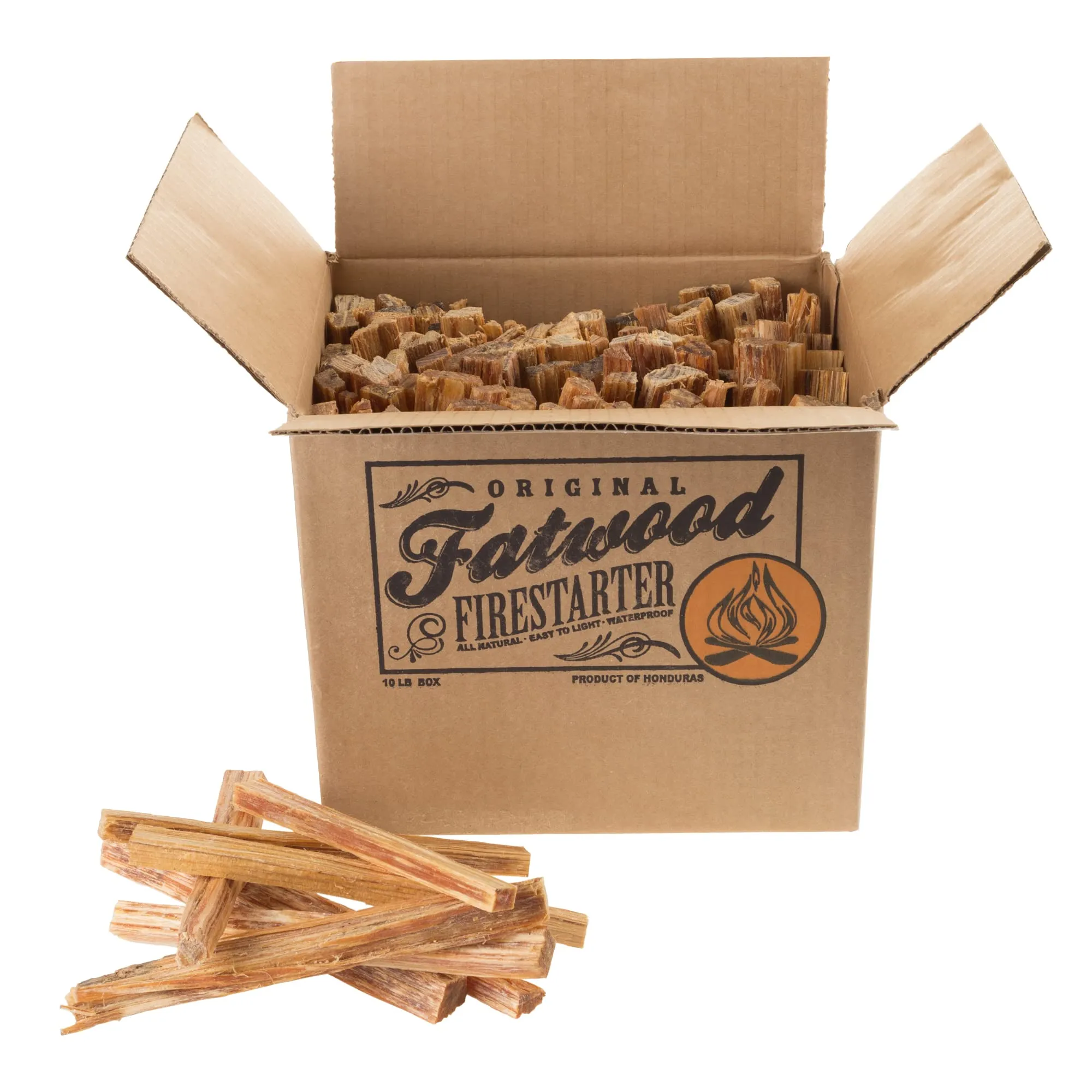 Fatwood Pine Wood Fire Sticks - 10-lb Box of Indoor or Outdoor Fire Starters for Campfires, Grills, Wood Stoves, Firepits, or Fireplaces by Pure Garden