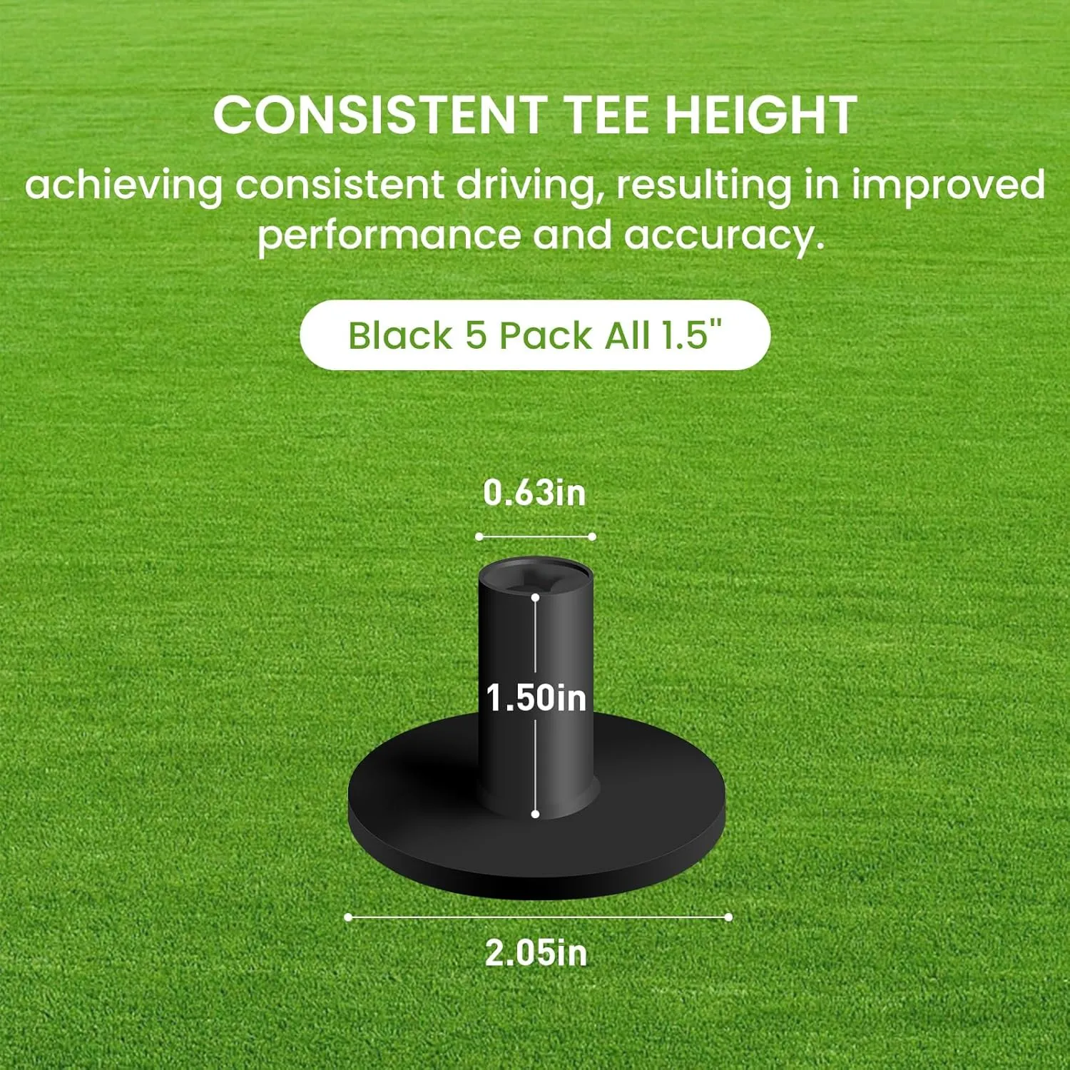 FINGER TEN Golf Rubber Tee Driving Range Value 5 Pack for Indoor Outdoor Practice Mat, Tee Adaptor Size 1.5 2.0White Black Tee Holder Set for Hitting Mats