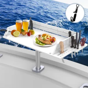 Fishing Boat Bait Cutting Board with 360Adjustable Rotational Stopper Rod Holder Mount Side Organizer Design and Knife Slot, Easy to Install Cleaning Station Extended Boat Fish Cleaning Table