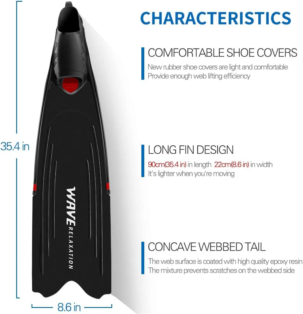 Full Pocket Long Blade Diving Fins for Freediving and Spearfishing Free Dive Fins, Designed and Made in Hong Kong