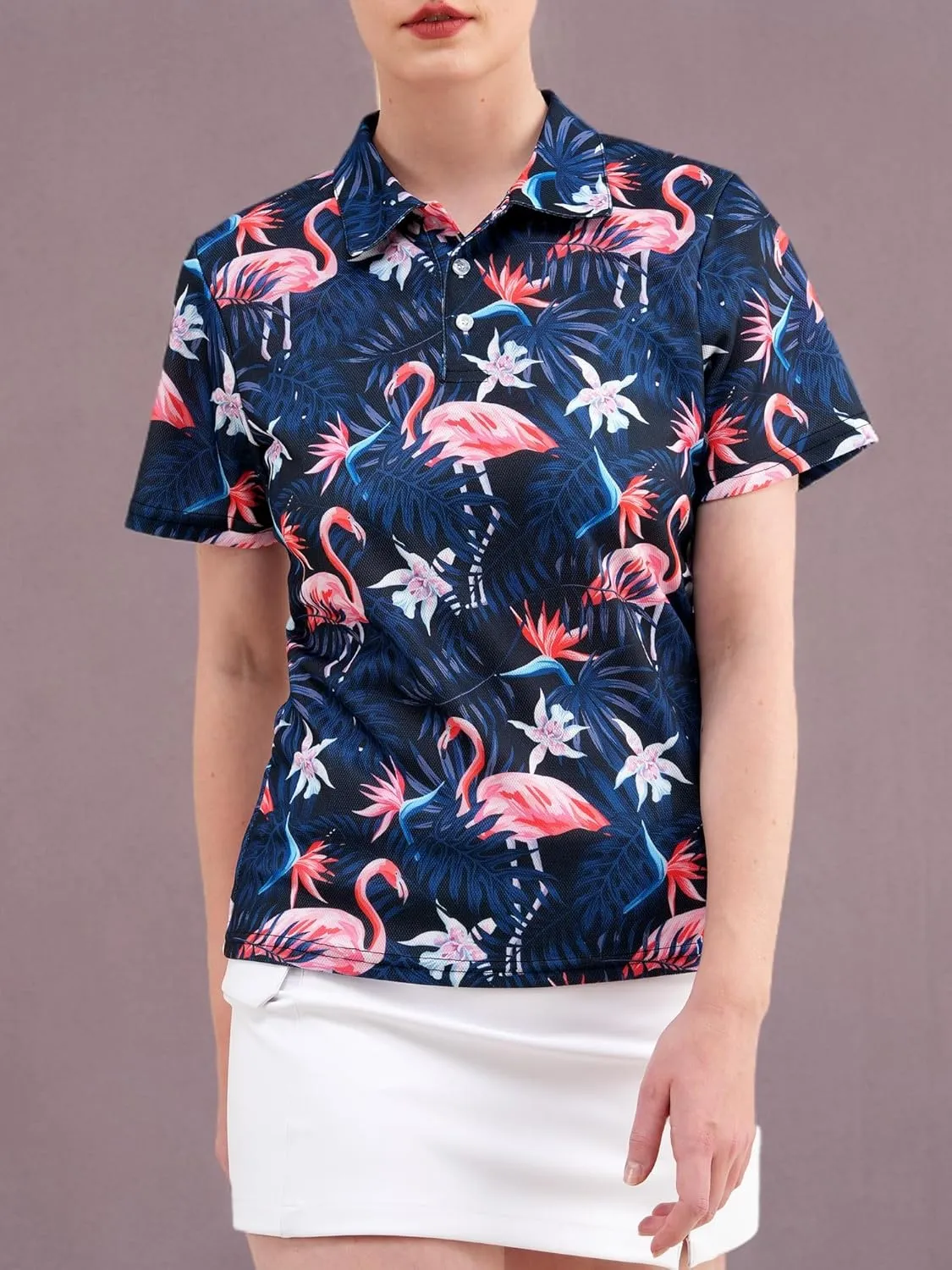 HIVICHI Funny Golf Shirts for Women Print Crazy Pattern Cute Novelty Moisture Wicking Short Sleeve Tennis Polo Shirt