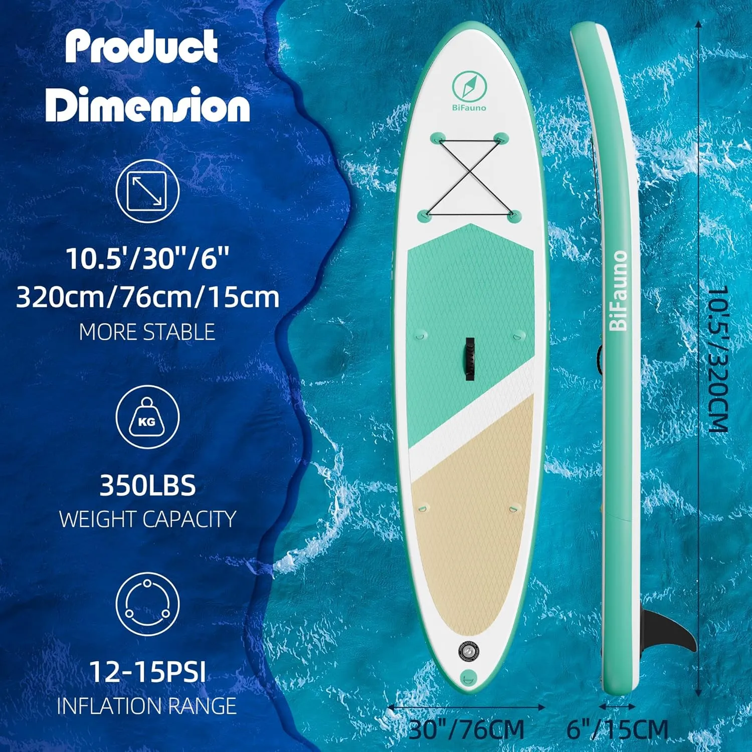 Inflatable Stand Up Paddle Board with SUP Accessories and Backpack. Paddle Boards for Adults. Non-Slip Deck, Wide Stance, Bottom Fin, Double Action Pump