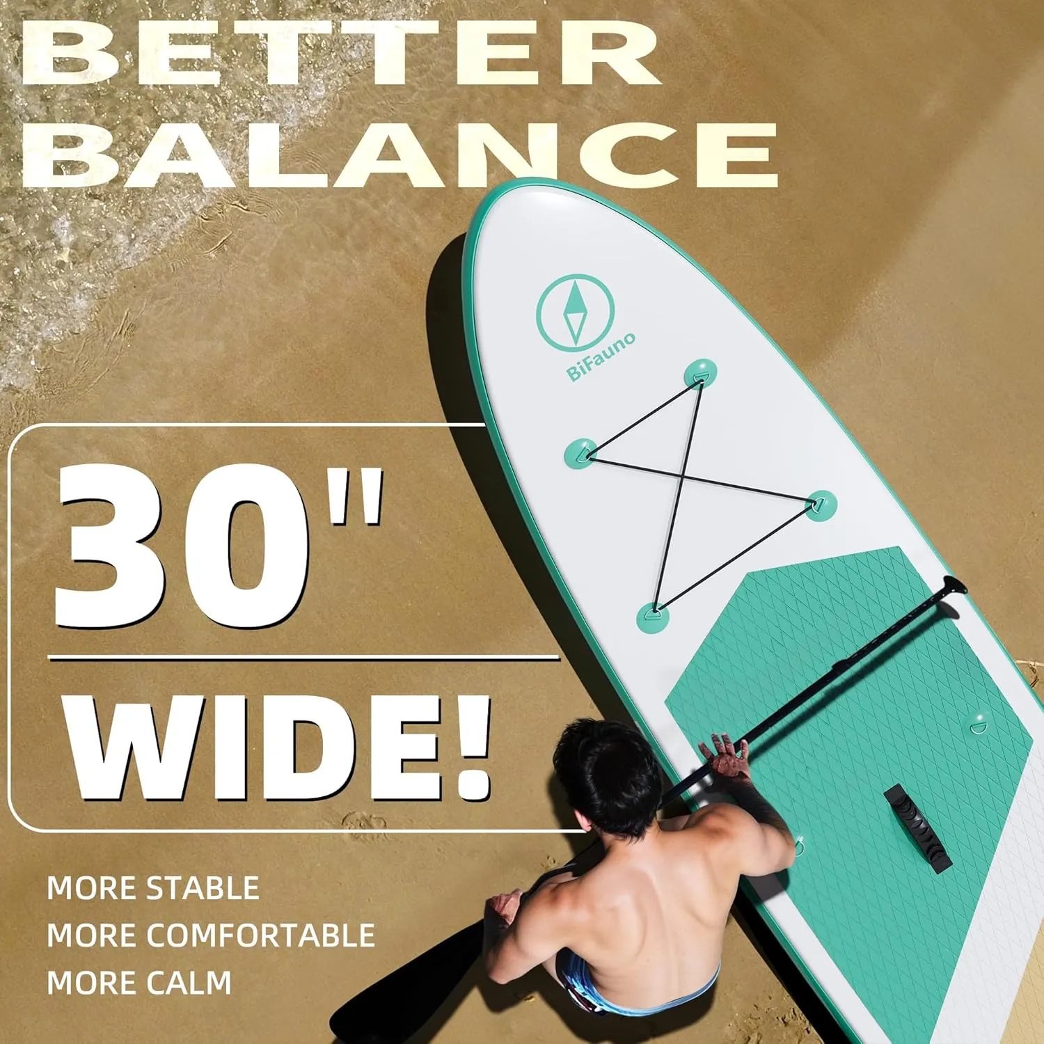Inflatable Stand Up Paddle Board with SUP Accessories and Backpack. Paddle Boards for Adults. Non-Slip Deck, Wide Stance, Bottom Fin, Double Action Pump