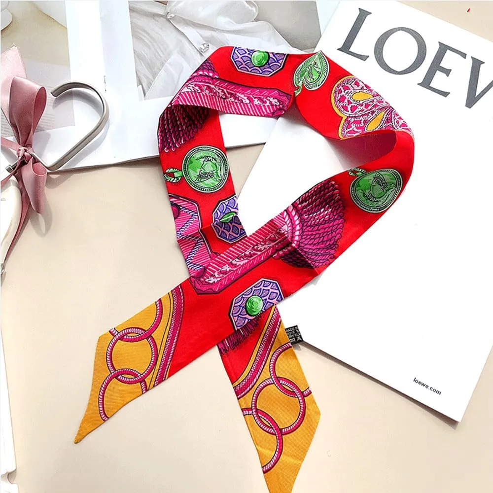 JERLA 100% Mulberry silk Scarf handbag wrap Tie Bundle Hair Ribbon Neckerchief Scarf for women men