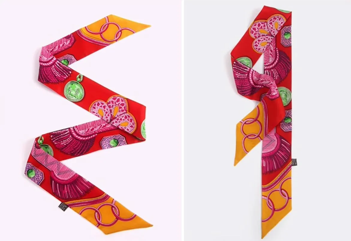 JERLA 100% Mulberry silk Scarf handbag wrap Tie Bundle Hair Ribbon Neckerchief Scarf for women men