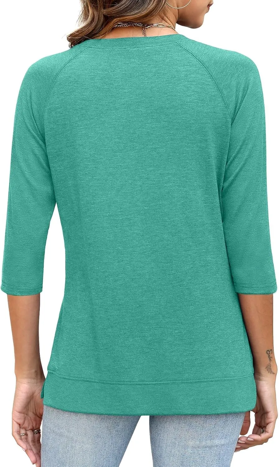 JomeDesign Womens Tops Casual 3/4 Sleeve Crew Neck Shirts Loose Fit Tunic Blouses Summer Tees