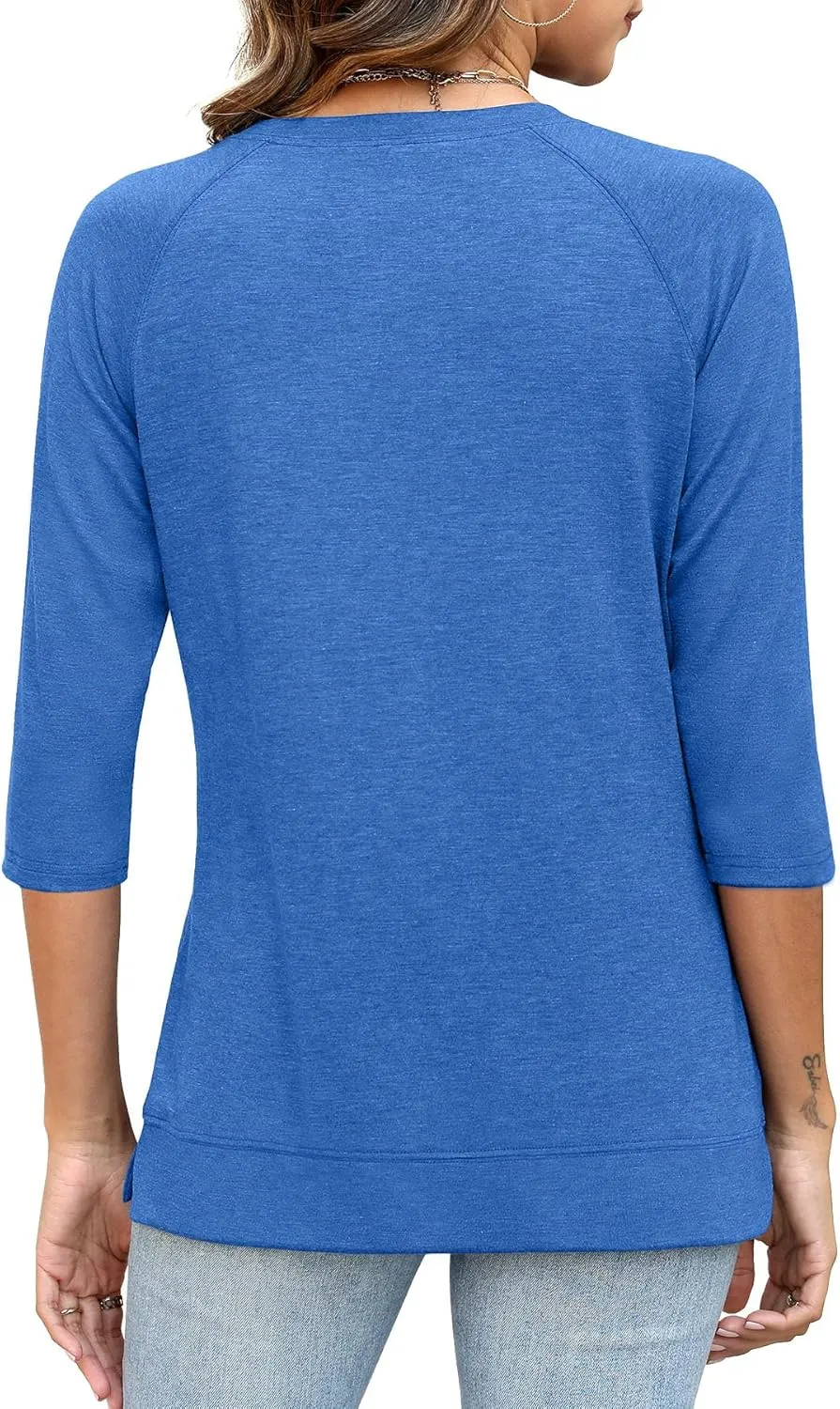JomeDesign Womens Tops Casual 3/4 Sleeve Crew Neck Shirts Loose Fit Tunic Blouses Summer Tees