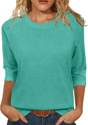 JomeDesign Womens Tops Casual 3/4 Sleeve Crew Neck Shirts Loose Fit Tunic Blouses Summer Tees