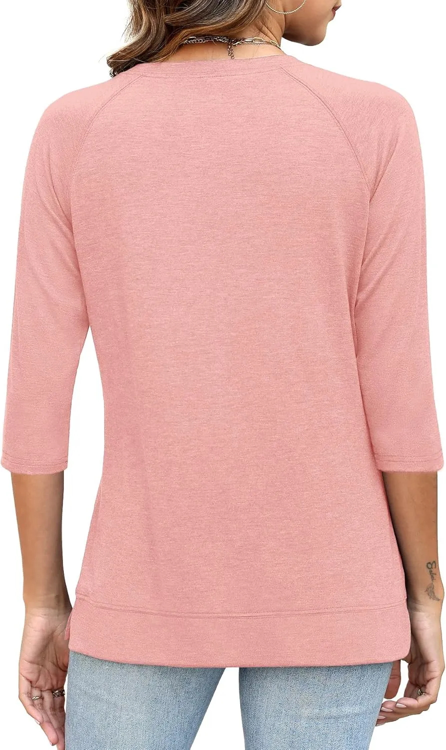 JomeDesign Womens Tops Casual 3/4 Sleeve Crew Neck Shirts Loose Fit Tunic Blouses Summer Tees