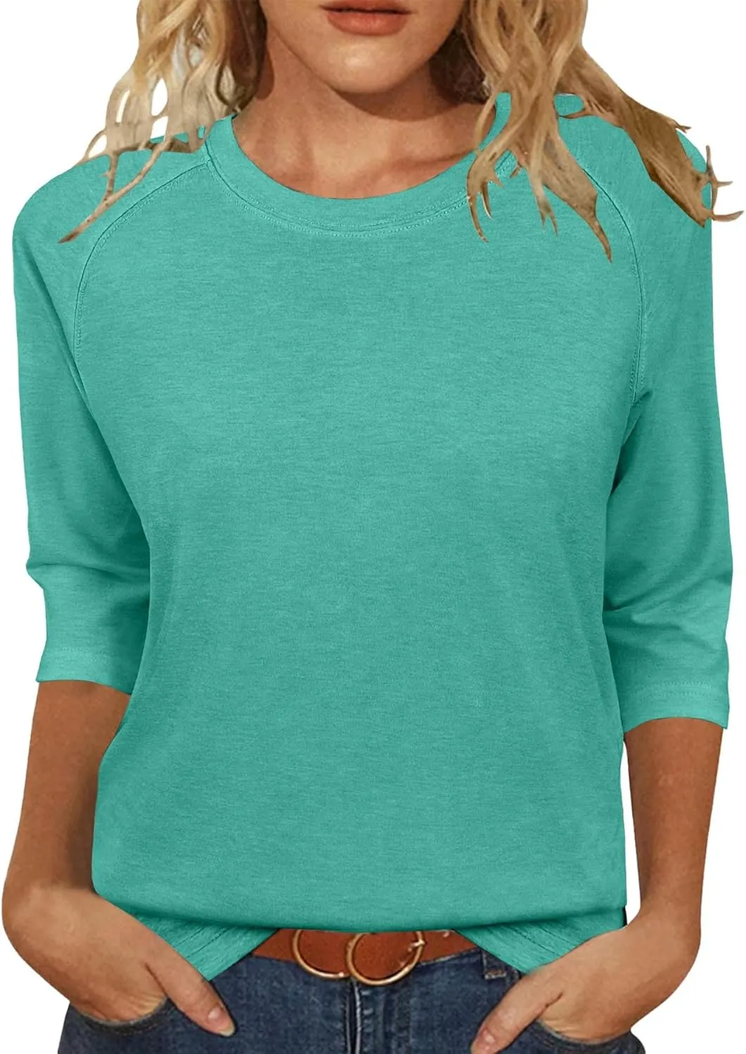 JomeDesign Womens Tops Casual 3/4 Sleeve Crew Neck Shirts Loose Fit Tunic Blouses Summer Tees