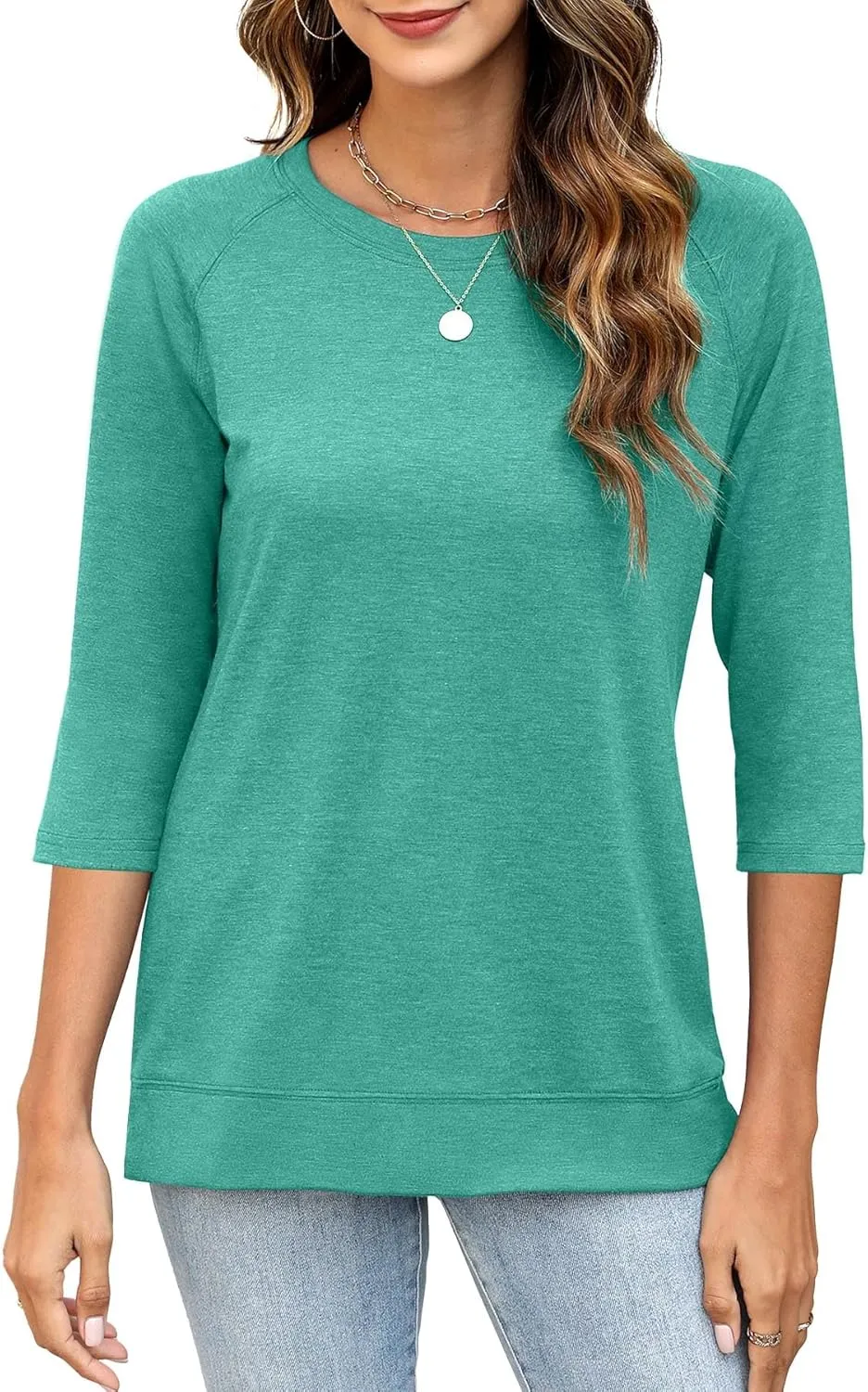 JomeDesign Womens Tops Casual 3/4 Sleeve Crew Neck Shirts Loose Fit Tunic Blouses Summer Tees