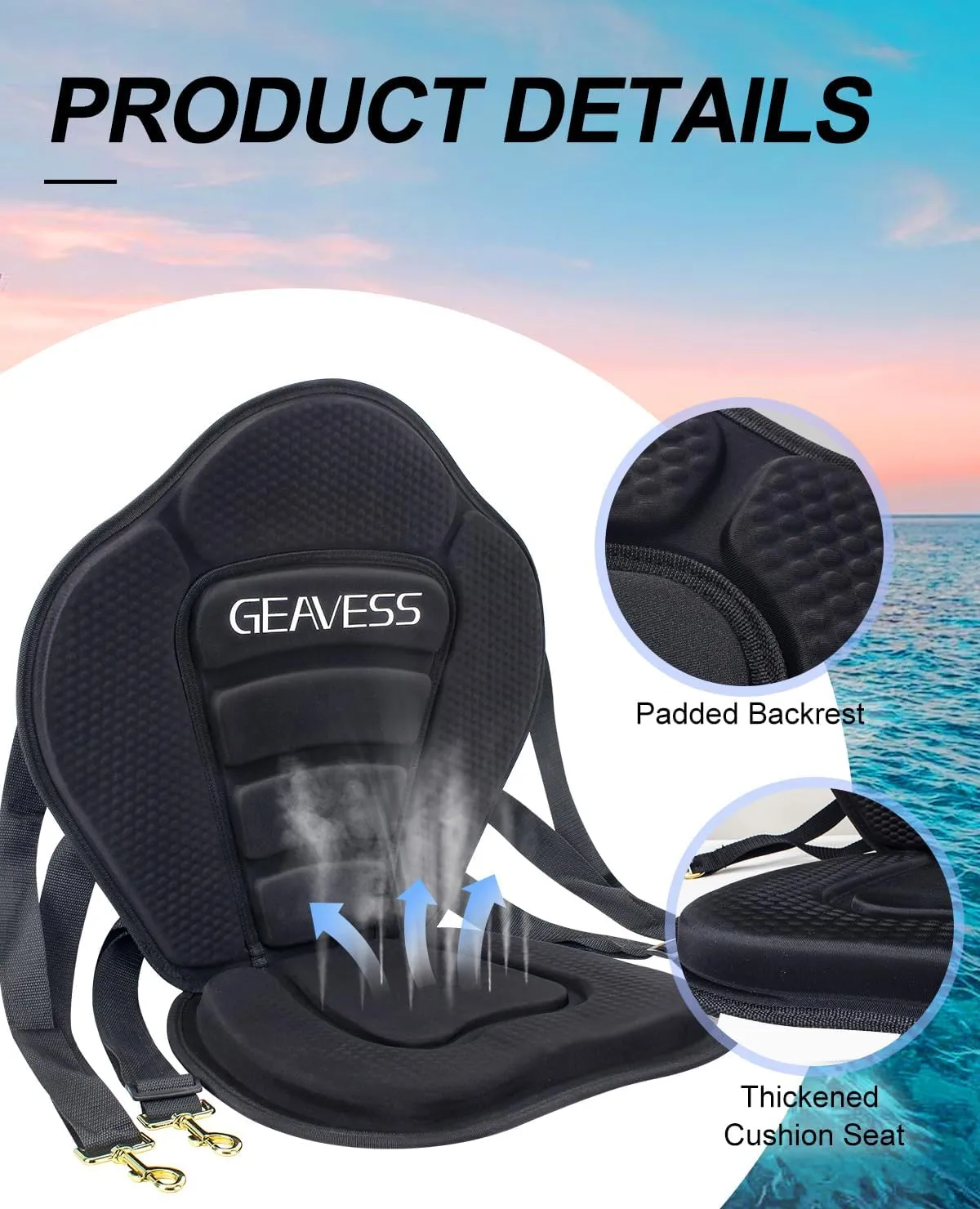 Kayak Seat, Universal Adjustable Kayak Seat with Back Support, Kayak Replacement Seat, Detachable Paddle Board Seat Fishing Boat Seat for Kayaking, Sup and Canoe