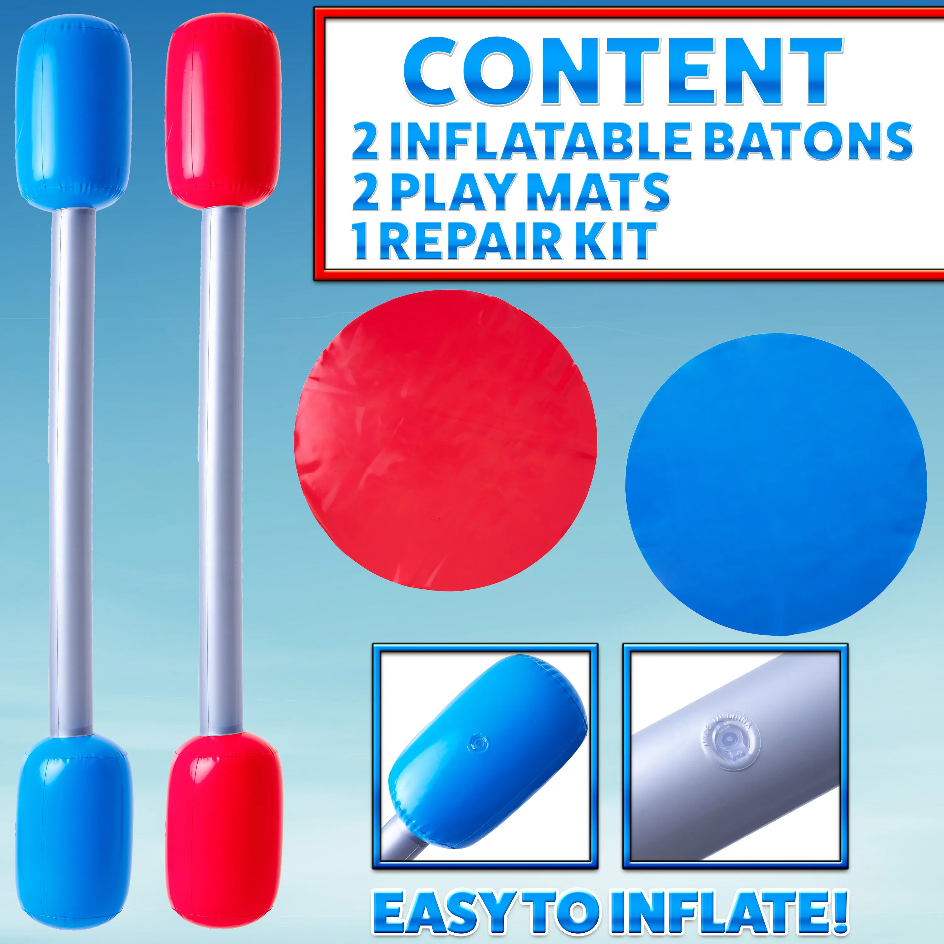 KreativeKraft Inflatable Gladiator Game Set with Inflatable Batons - Games for Kids or Adults