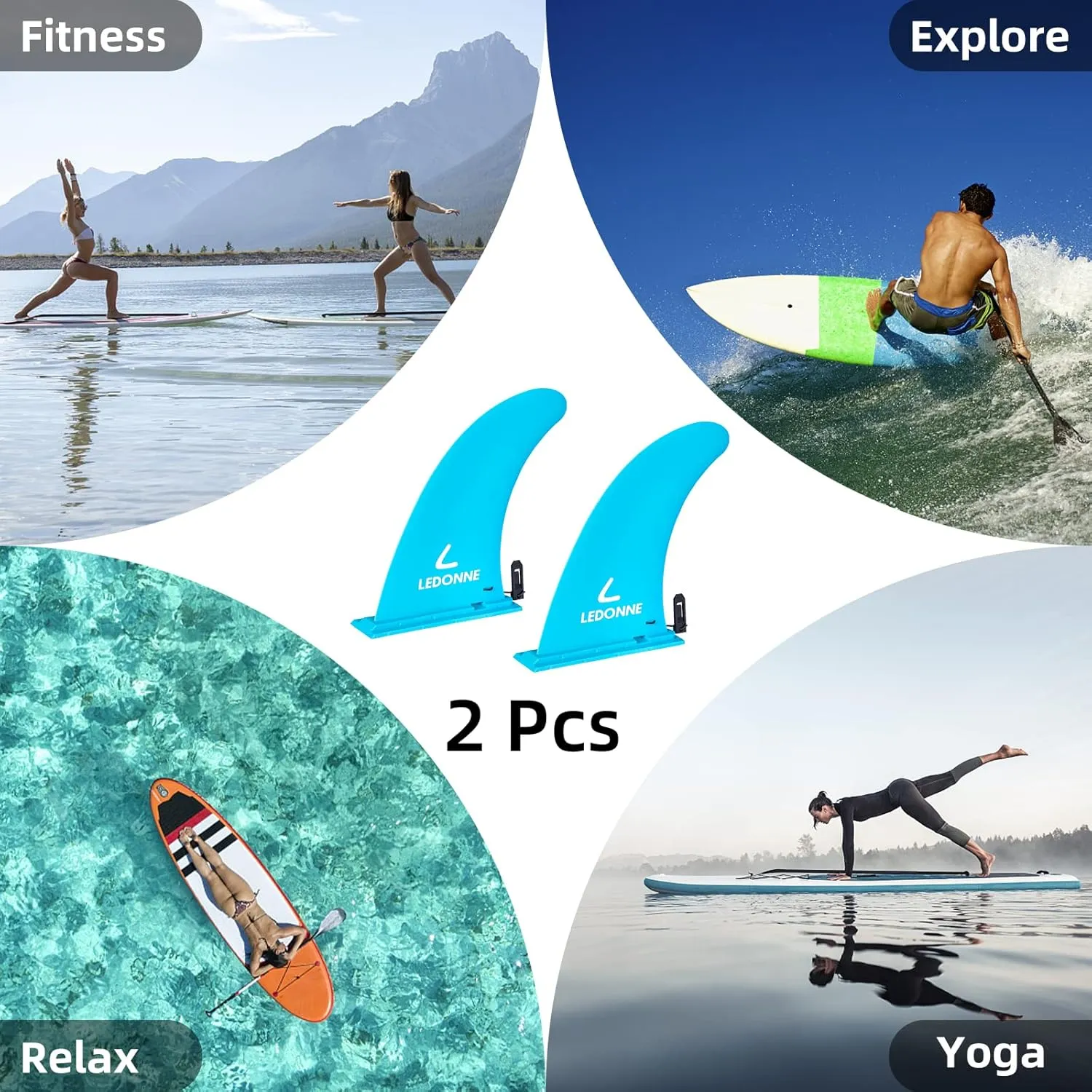 LEDONNE Fin 9" Surf & SUP Center Fins 2 Pcs (USD 4.99/1 Pcs) with 1 Extra Pin No-Tool Installation-9 Fin for Longboard Surfboard & Paddle Board Fin Lowest Price in The Market