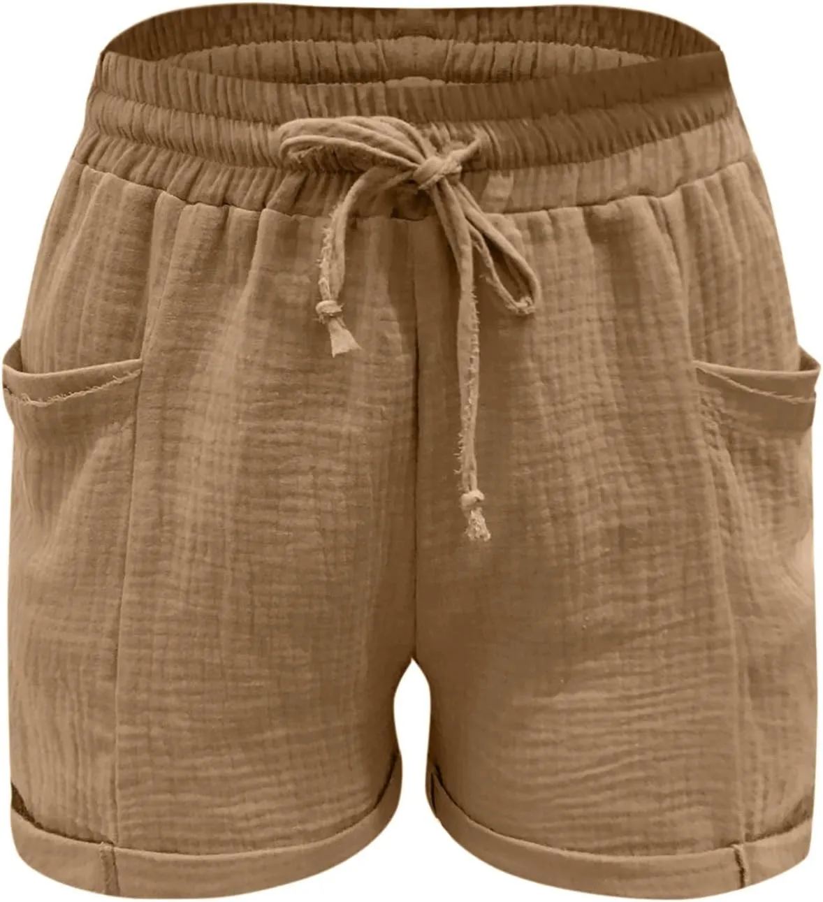 Linen Shorts for Women Drawstring High Waisted Plus Size Shorts Summer Vacation Loose Beach Pants with Pockets