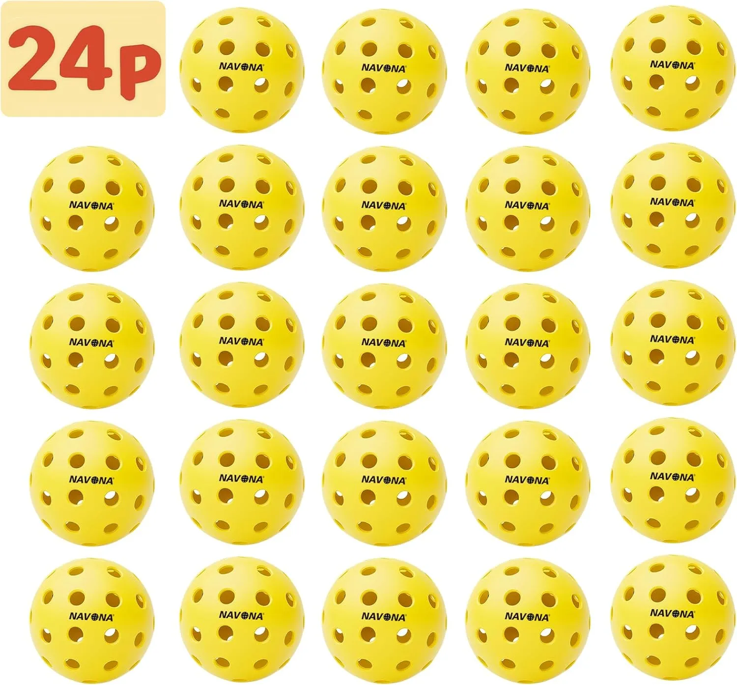 Navona 24 Pack Premium 40-Holes Yellow Outdoor Pickleball Balls, Meet USAPA Official Requirement, Perfectly Balanced, High Bounce True Flight, Durable Outdoor Pickleball Set