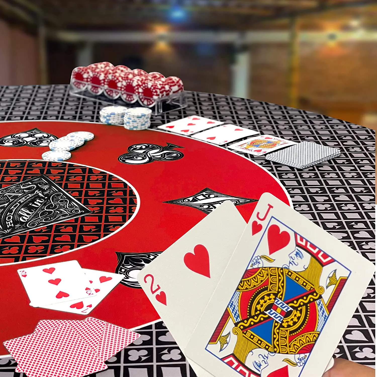 Poker Table Top Pad – for Texas Holdem Casino Style – 48” X 48” Round – Portable Rolling Rubber Folding Mat – Professional 3 Layers-Includes Carry Bag, 48 Black