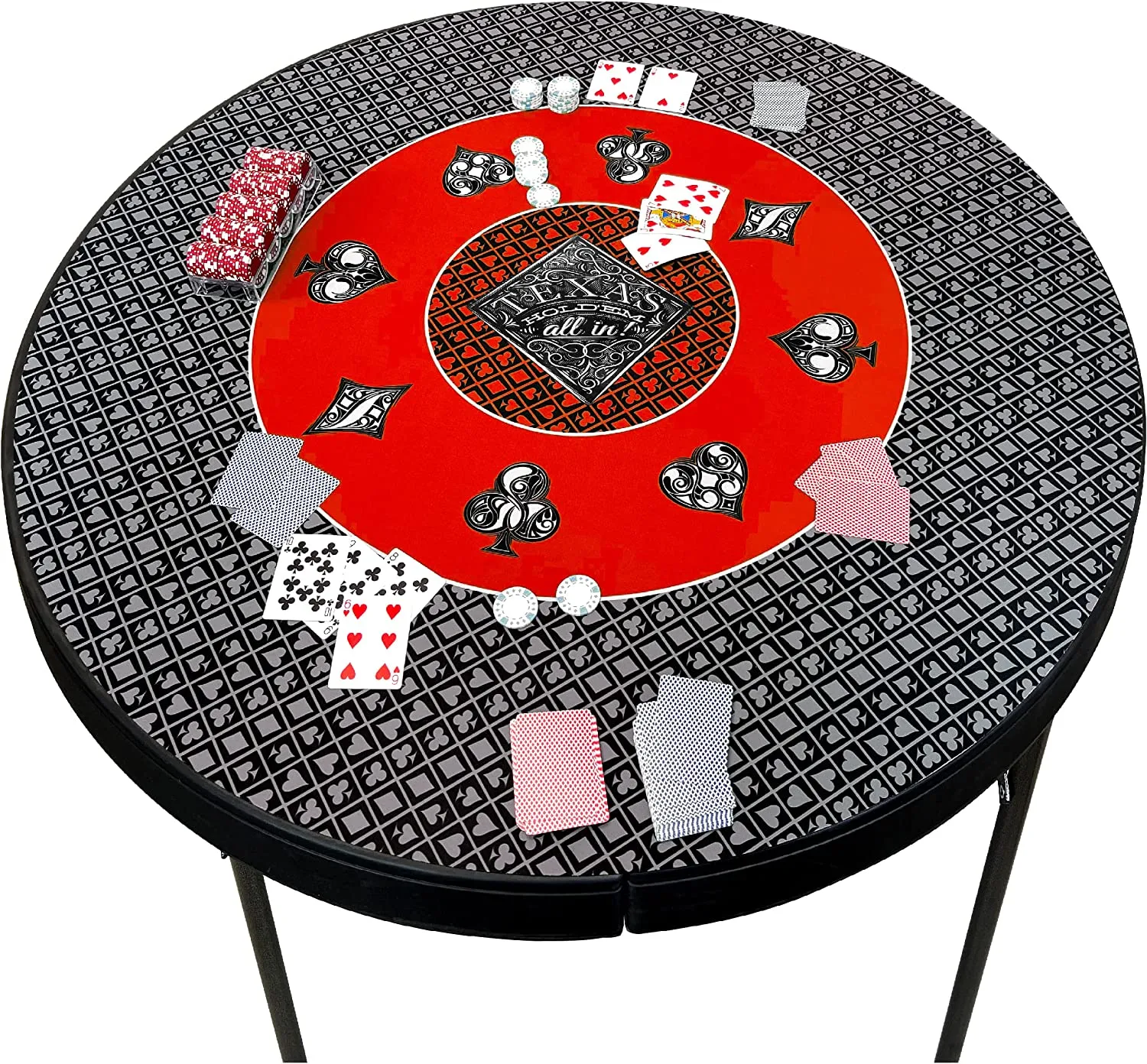 Poker Table Top Pad – for Texas Holdem Casino Style – 48” X 48” Round – Portable Rolling Rubber Folding Mat – Professional 3 Layers-Includes Carry Bag, 48 Black