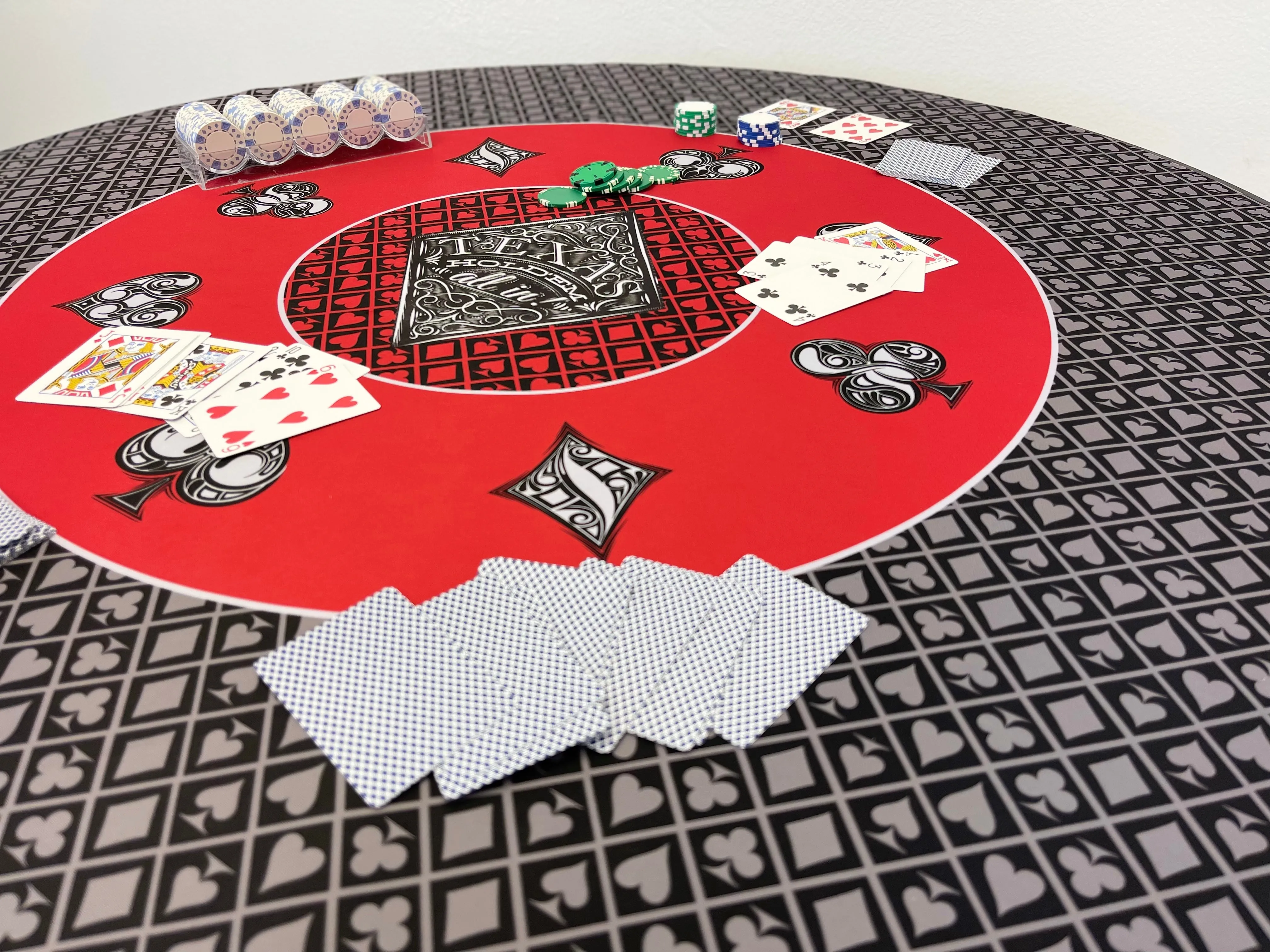 Poker Table Top Pad – for Texas Holdem Casino Style – 48” X 48” Round – Portable Rolling Rubber Folding Mat – Professional 3 Layers-Includes Carry Bag, 48 Black