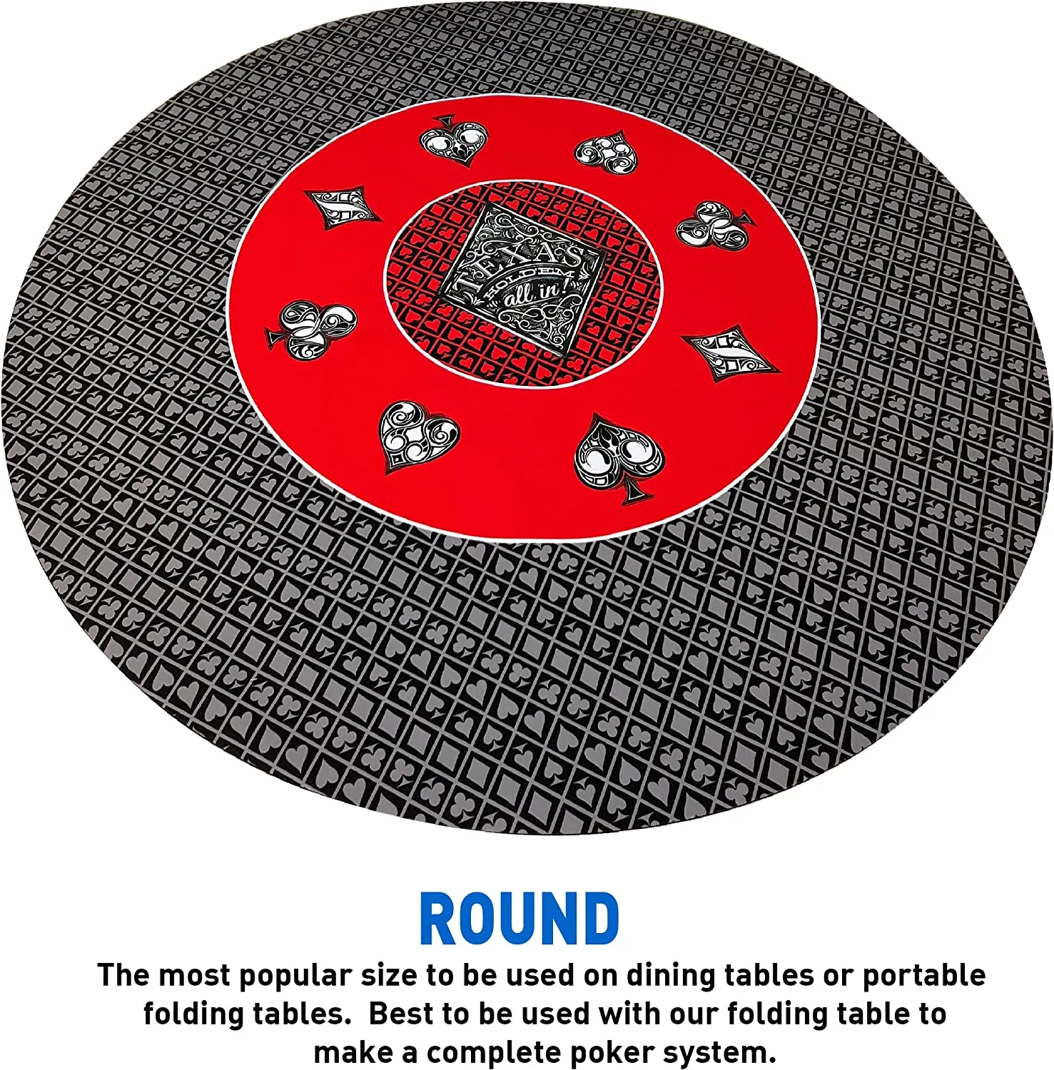 Poker Table Top Pad – for Texas Holdem Casino Style – 48” X 48” Round – Portable Rolling Rubber Folding Mat – Professional 3 Layers-Includes Carry Bag, 48 Black