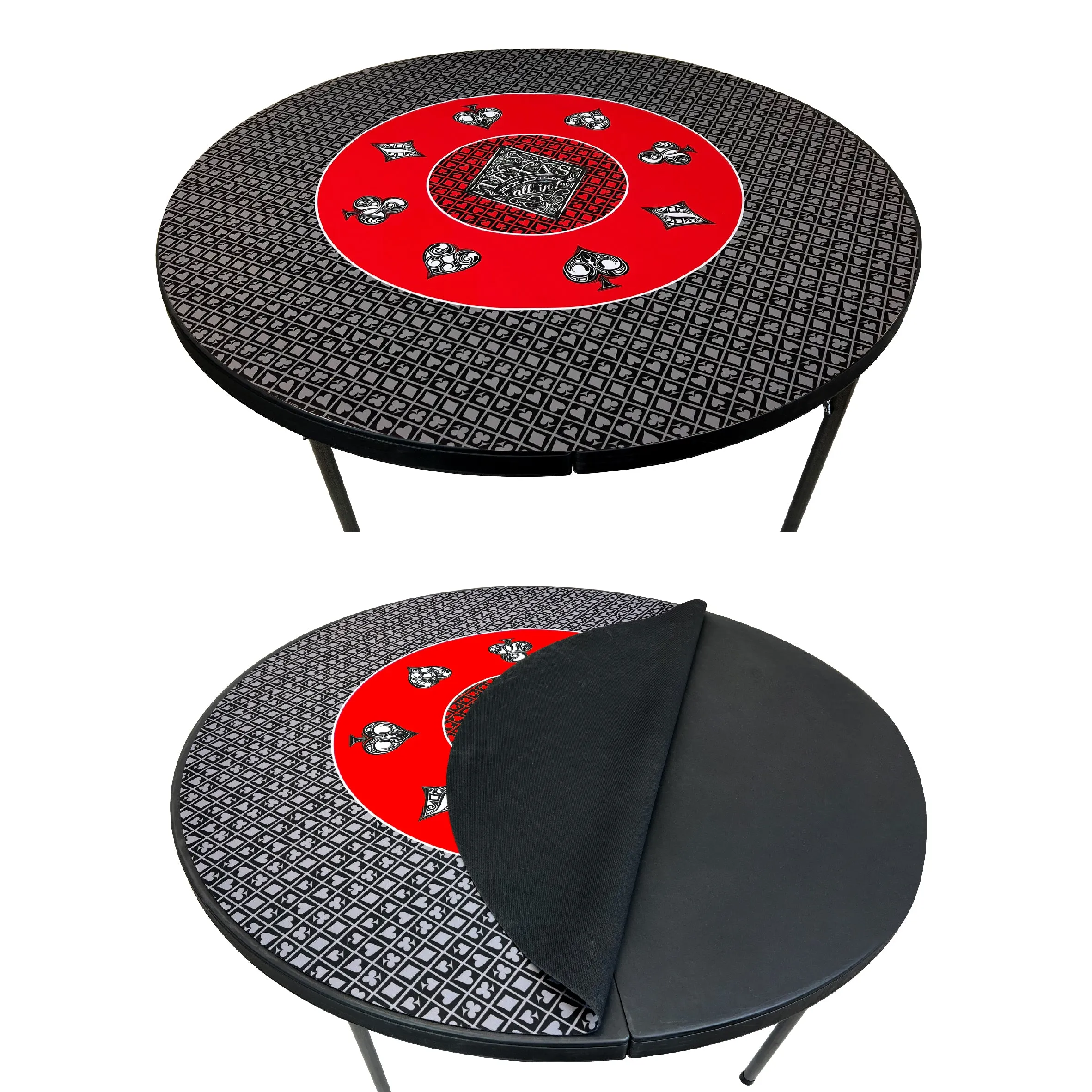 Poker Table Top Pad – for Texas Holdem Casino Style – 48” X 48” Round – Portable Rolling Rubber Folding Mat – Professional 3 Layers-Includes Carry Bag, 48 Black