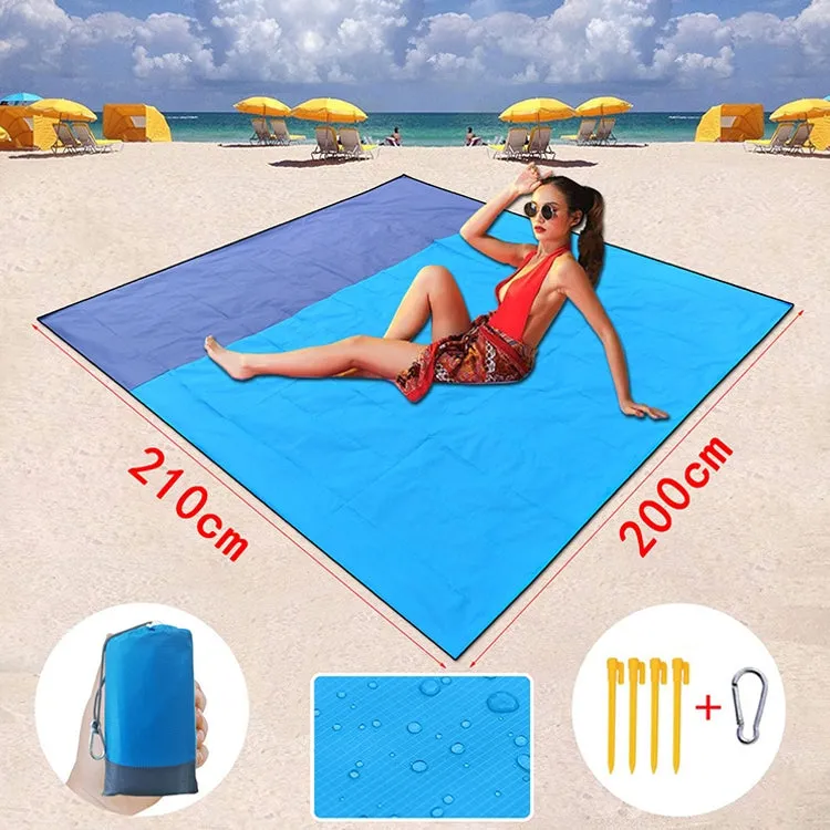Polyester Waterproof Plaid Cloth Pocket Picnic Mat Outdoor Camping Beach Mat, Size: 2.1 x 2m(Dark Green   Dark Gray)