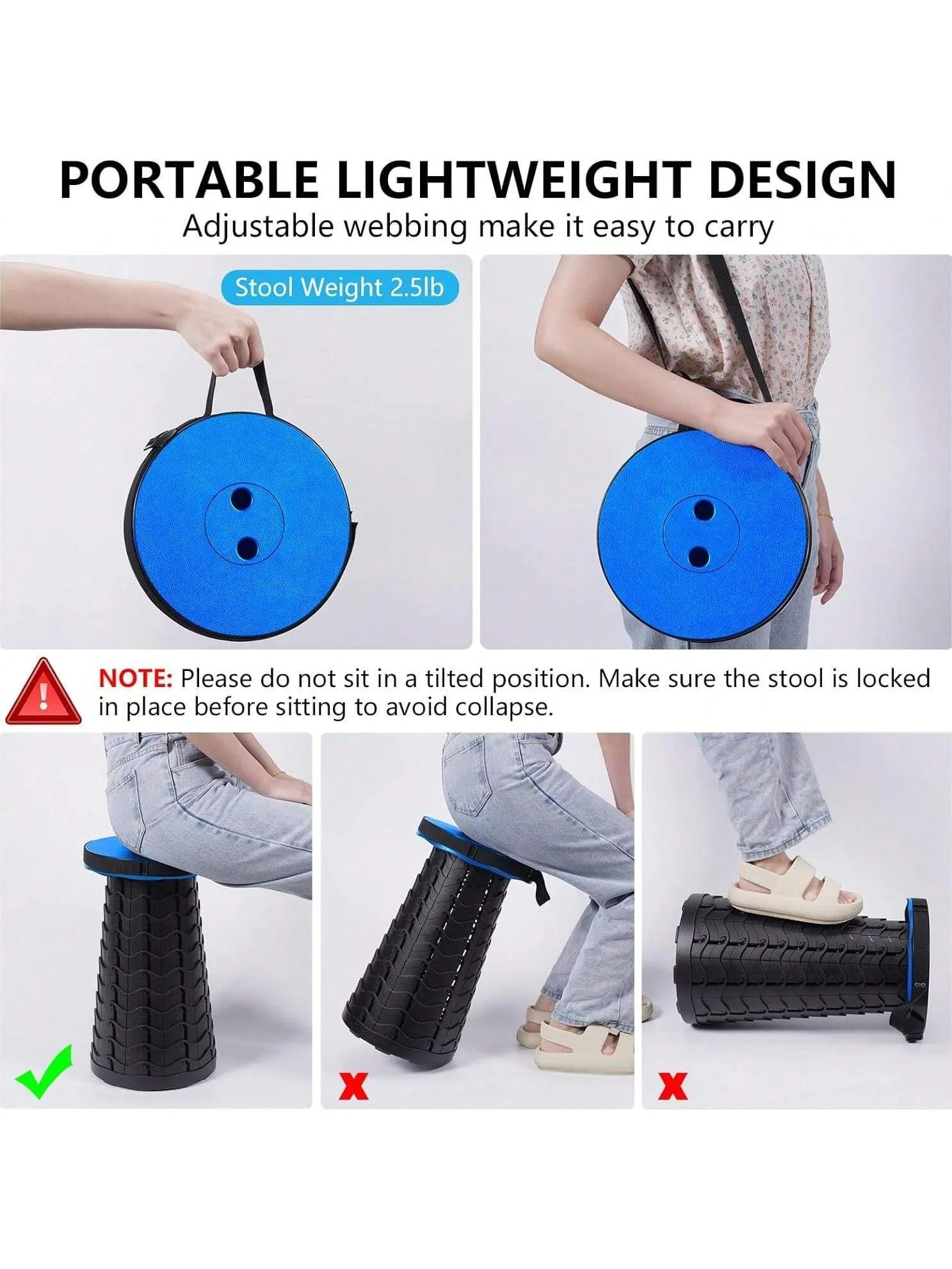Portable Telescoping Stool Upgraded Folding Stool Camping Stool Collapsible Portable Stool Lightweight Yet More Sturdy Adjustable Retractable Stool For Camping Fishing Hiking BBQ Gardening Parties Travel Indoor & Outdoor Activities
