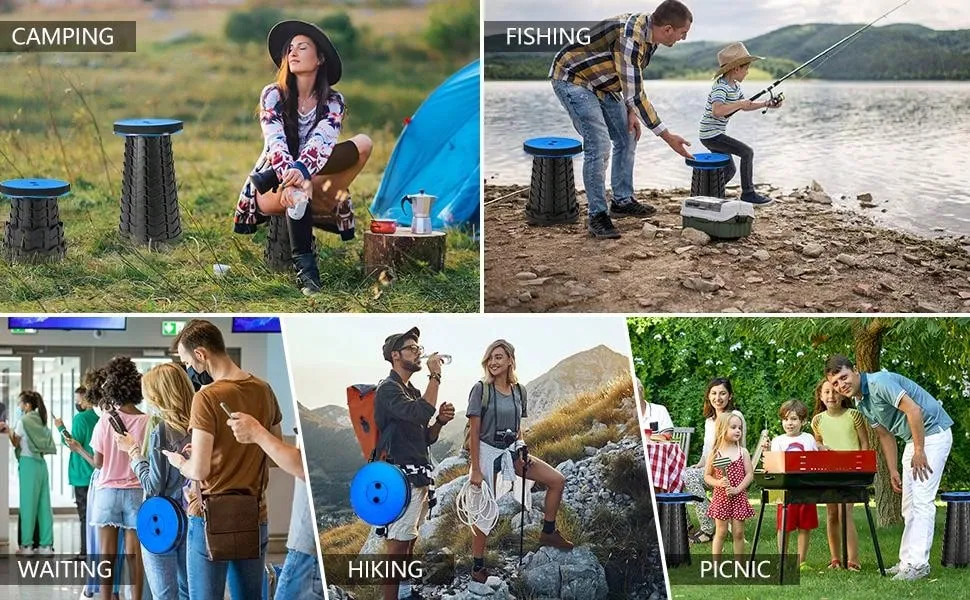 Portable Telescoping Stool Upgraded Folding Stool Camping Stool Collapsible Portable Stool Lightweight Yet More Sturdy Adjustable Retractable Stool For Camping Fishing Hiking BBQ Gardening Parties Travel Indoor & Outdoor Activities